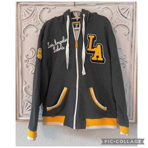UNK NBA LOS ANGELES LAKERS EMBROIDERED PATCH ZIP SWEATJACKET BLACK GOLD LA PRIDE